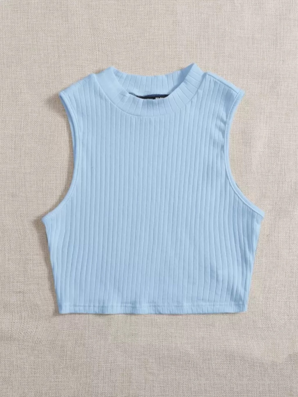 Baby Blue Rib-Knit Mock Neck Crop Top